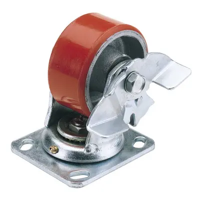 125mm Dia. Swivel Plate Fi x ing Heavy Duty Polyurethane Wheel with Brake - S.W.L. 300Kg