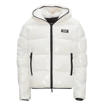 (XXL) Dsquared2 Patch Logo Shiny White Down Jacket