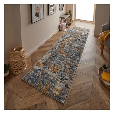 (Yellow / Grey, Runner 68x235 cm) Living Room Bedroom Contemporary Distressed Faded Rugs Multi C