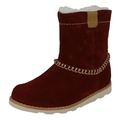 (Red, UK Infant) Girls Clarks Casual Warmlined Boots Crown Piper - F Fit