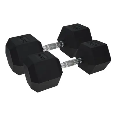 Pro Dumbbell Pair - 2x 12.5KG Rubber Coated Hex Dumb-Bells Knurled Steel Handle