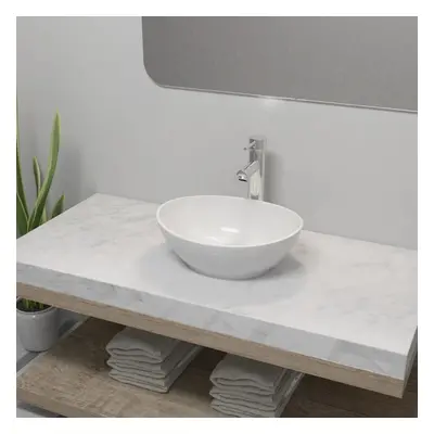 vidaXL Bathroom Basin with Mixer Tap Ceramic Oval White Above Counter Sink