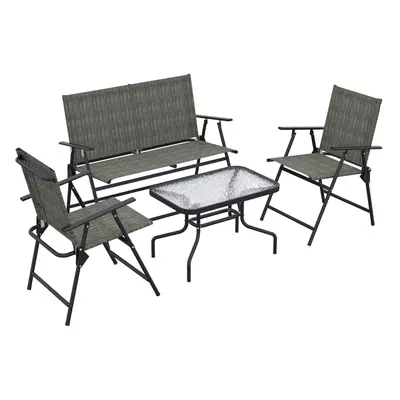 Outsunny Patio Furniture Set, Garden Set w/ Table, Foldable Chairs, a Loveseat