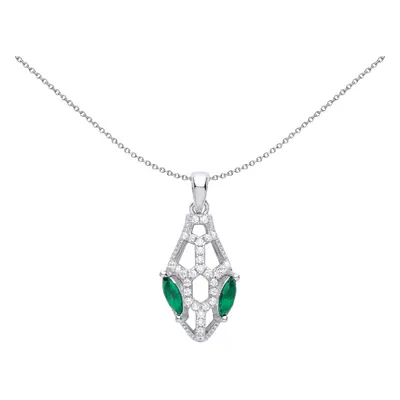 Jewelco London Ladies Rhodium Plated Sterling Silver Green Marquise CZ Snake Head Green Eyes Pen