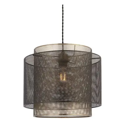 Hanging Ceiling Pendant Light 250mm Matt Black & Antique Brass Metal Mesh Shade