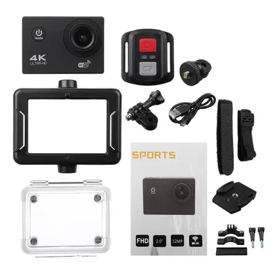 (Black) Action Camera 4K @30fps Ultra HD 16MP WiFi Camcorder Wireless Cam IPX8 Waterproof Underw