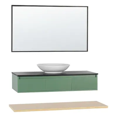 4 Piece Bathroom Furniture Set Green and Light Wood ZARAGOZA