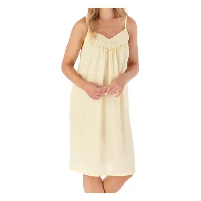 (Lemon, UK 20/22) Slenderella Ladies Dobby Dot Cotton Broderie Trim Chemise