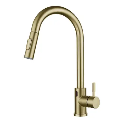 (Golden) Touch Sensor Kitchen Sink Pull Out Faucet Stainless Steel With Down Sprayer Rotary Hous