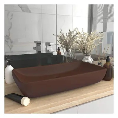 vidaXL Luxury Basin Rectangular Matt Dark Brown 71x38 cm Ceramic