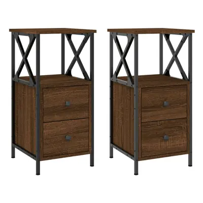 (brown oak, pcs) vidaXL Bedside Cabinets Nightstand Bedside Table pcs Black Engineered Wood