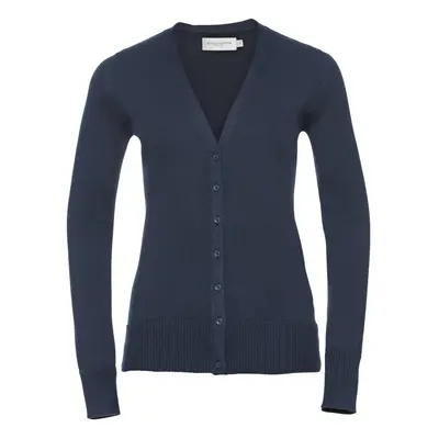 (M, French Navy) Russell Collection Ladies/Womens V-neck Knitted Cardigan