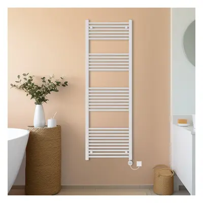 (White, 1800x600mm) NRG Prefilled Thermostatic Electric Straight Heated Towel Rail Radiator