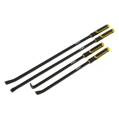 4 Piece Heavy Duty Angled Pry Bar Set - Hammer Caps - Heat Treated Steel Shafts