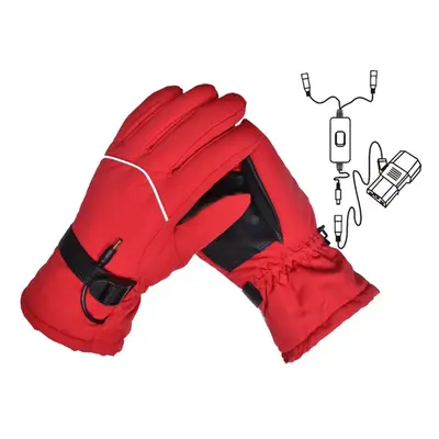 (Red, 60V) Heating Glove Winter Heated Skiing Gloves Waterproof Mittens Thermal Snowboard