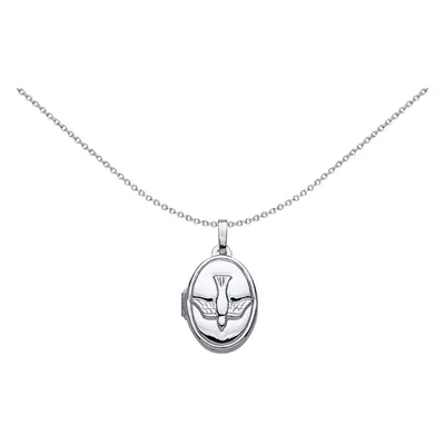 Jewelco London Ladies Sterling Silver Oval Bird Locket Necklace inch - LK33