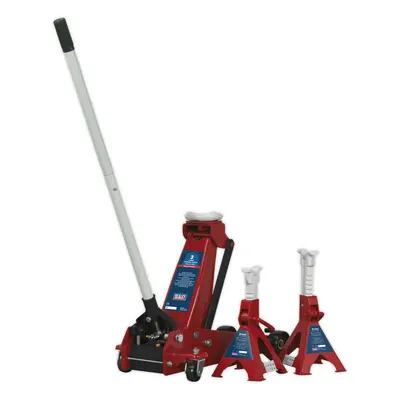 3 Tonne Hydraulic Trolley Jack - 515mm Max Height - x Ratchet Axle Stands