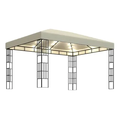 vidaXL Gazebo with LED String Lights 3x4m Cream Outdoor Pavilion Sunshade Tent