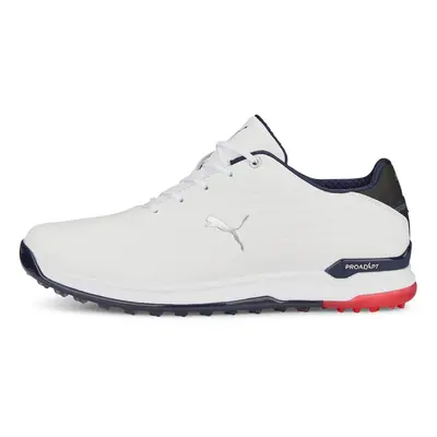 (UK 11, White/Navy/Red) Puma Golf Proadapt AlphaCat Leather Spikeless Cat Logo Golf Shoes