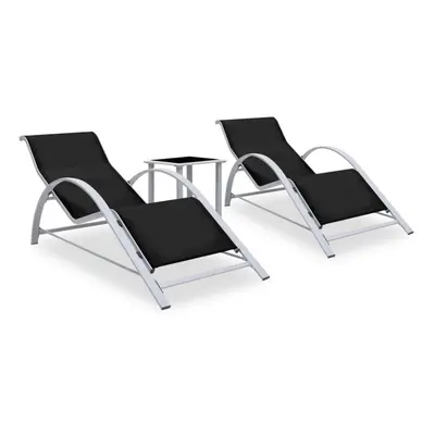 vidaXL 2x Sun Loungers with Table Aluminium Black Lounge Bed Daybed Outdoor