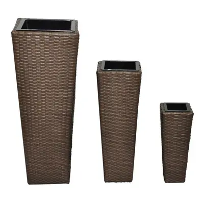 3 Rattan Flower Pots Brown