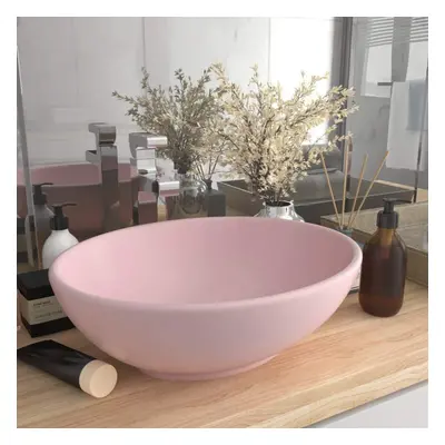 vidaXL Luxury Basin Oval-shaped Matt Pink Ceramic Washroom Vanity Stone Sink