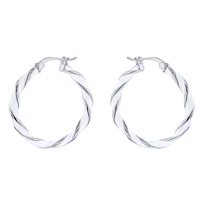 Jewelco London Sterling Silver White Enamel Ice Candy Ribbon Twist 3mm Hoop Earrings 26mm - 8-51