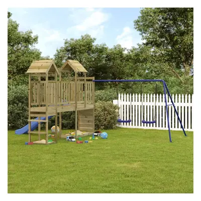 Playhouse with Slide Swings Rockwall Impregnated Wood Pine