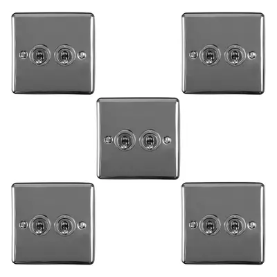 5 PACK Gang Double Retro Toggle Light Switch BLACK NICKEL 10A Way Plate