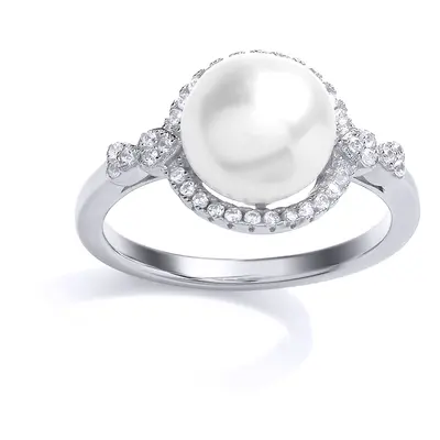 (M) Jewelco London Ladies Rhodium Sterling Silver Cubic Zirconia & Freshwater Cultured Pearl Hal