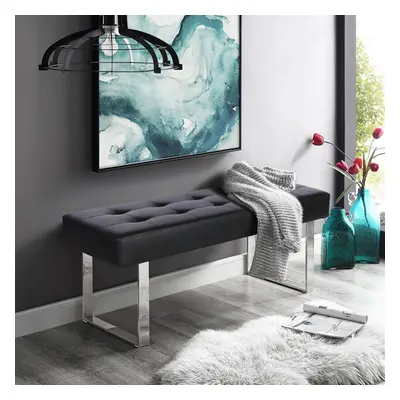 Faux Leather Entryway Longe Bench Window Seat Ottoman Bed End Stool Chrome Legs