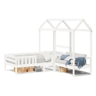 (white, x cm) vidaXL Bed and Bench Set with Roof Kids Bed Frame Bed Base Solid Wood Pine