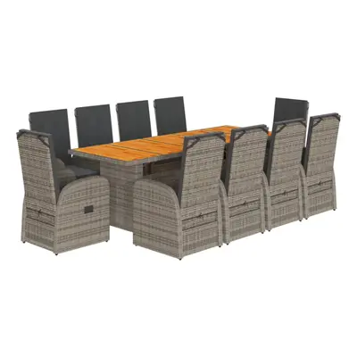 (chair/wood, piece) vidaXL Garden Dining Set Piece with Cushions Table & Chair Grey Poly Rattan