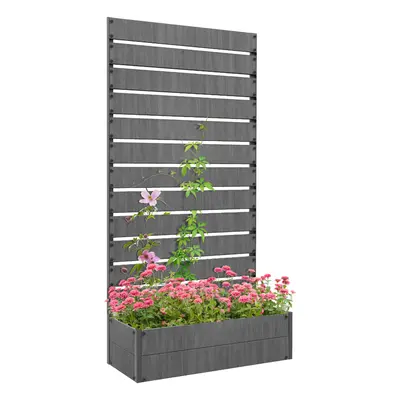 Outsunny Raised Garden Bed with Trellis Standing Patio Planter Box Dark Grey