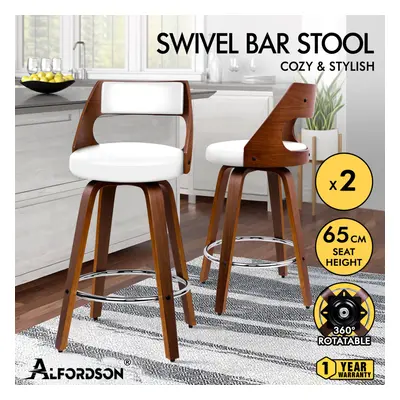 ALFORDSON 2x Swivel Bar Stools Eden Kitchen Wooden Dining Chair WHITE