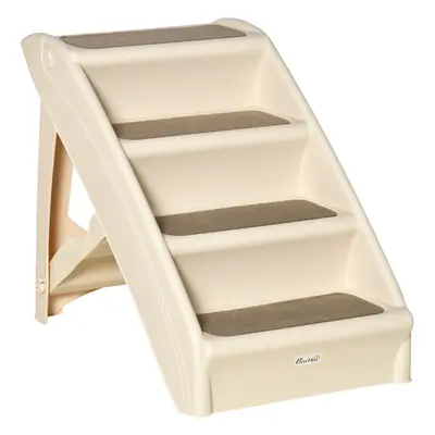 PawHut Four-Step Foldable Pet Stairs w/ Non-Slip Mats, for S, Dogs - Beige