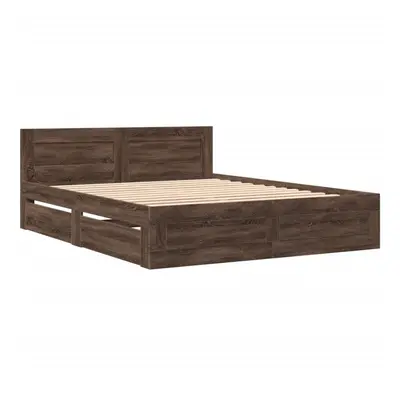 vidaXL Bed Frame with Headboard Brown Oak 150x200 cm King Size Engineered Wood