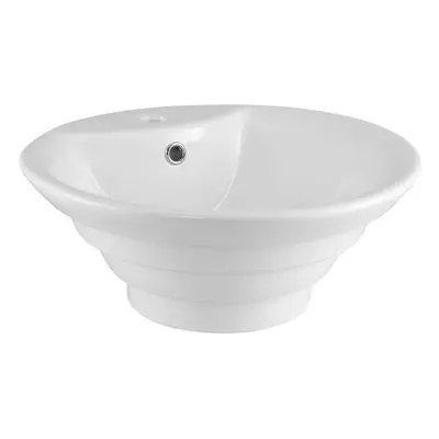 Round Tiered Tap Hole Ceramic Countertop Vessel with Overflow - 460mm