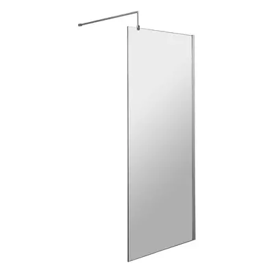 Wetroom 8mm Toughened Safety Glass Screen and Support Bar 800mm x 1850mm - Polished Chrome