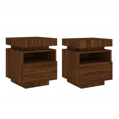 (brown oak) vidaXL Bedside Cabinets with LED Lights Nightstand Bed Table Side Cabinet