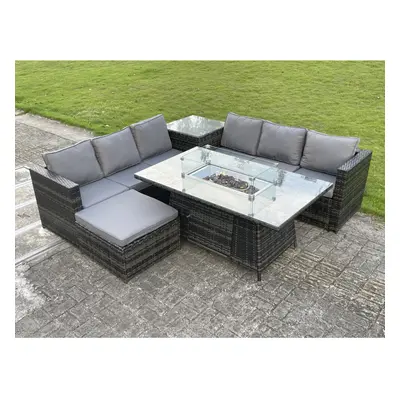 Fimous Outdoor Pe Rattan Garden Corner Furniture Gas Fire Pit Table Sets Gas Heater Lounge Big F