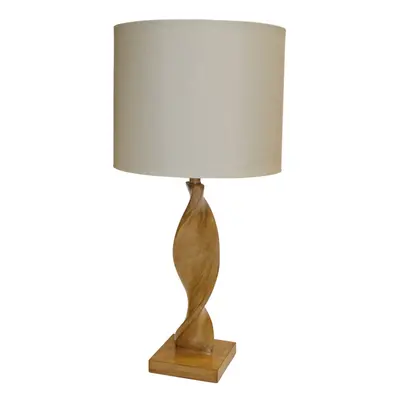 Table Lamp Oak Effect Resin & Natural Linen 10W LED E27 Base & Shade