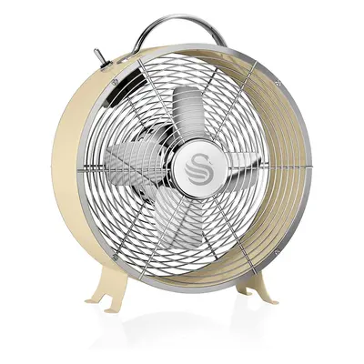 Retro Inch Floor Desk Clock Fan Low Noise Aluminium Blades 20w Cream