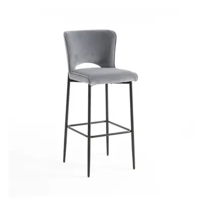 (Grey) LILY VELVET BAR STOOL PADDED SEAT METAL LEGS (Grey)