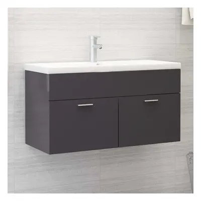 vidaXL Sink Cabinet High Gloss Grey Engineered Wood Bathroom Cabinet Cupboard