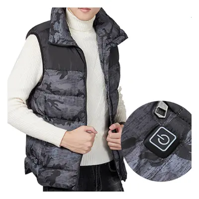 (M) Electric Vest Heated Cloth Jacket USB Warm Heating Pad Body Winter Warmer Gray