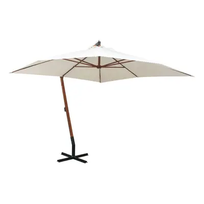 vidaXL Hanging Parasol 300x300cm Wooden Pole White Garden Umbrella Sunshade