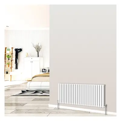 (Horizontal 600x1416mm - Double) NRG White Designer Radiator Premium Oval Column Central Heating