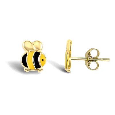 Jewelco London Ladies 9ct Yellow Gold Enamel Bumble Bee Stud Earrings - JES246