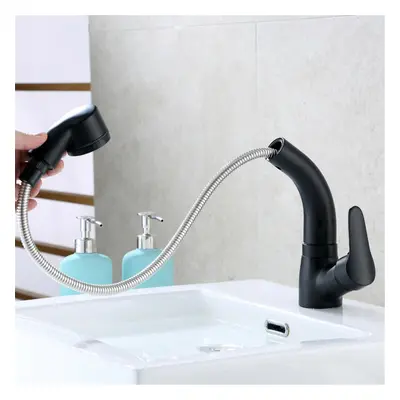 Pull Out Bathroom Faucet Wall Mounted Basin Sink Mixer Hot and Cold Degree Rotating Retractable 